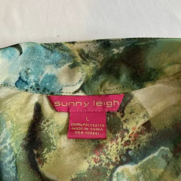 Sunny Leigh Women's Green Yellow Watercolors Blouse Size L Boho Art To Wear - Picture 3 of 13